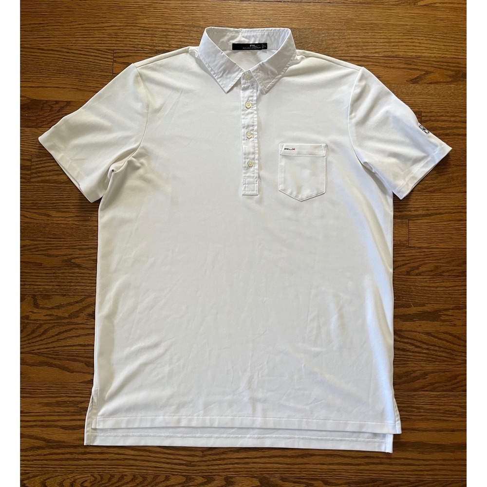 RLX Ralph Lauren Mens White Golf Polo Shirt Short Sleeve Pocket Size L Large